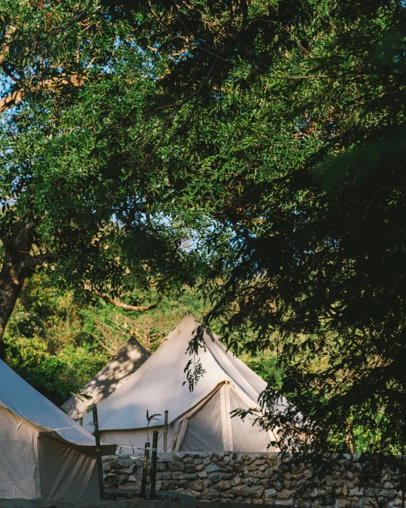 Glamping bell tents nestled in lush jungle at Parada Beach Camp Linapacan Palawan